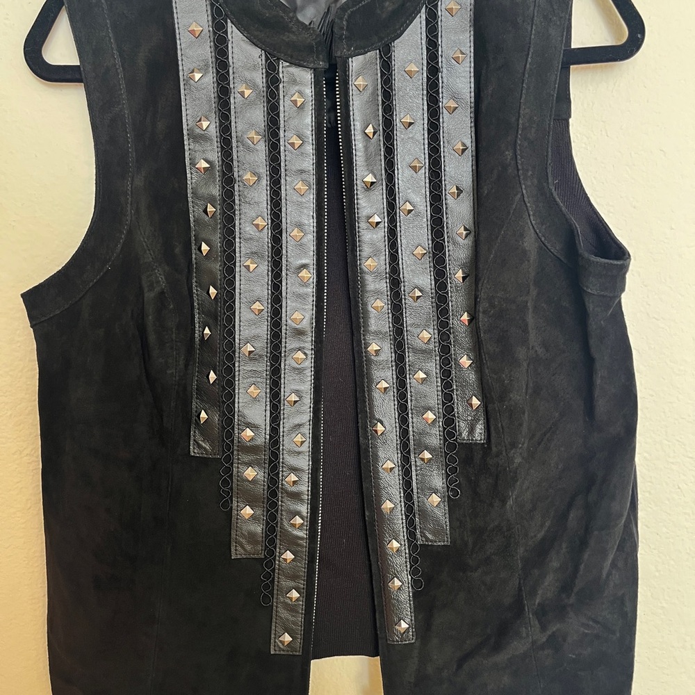 Black‎ Suede Studded Vest Western Boho Biker Festival Moto Style - Picture 5 of 16